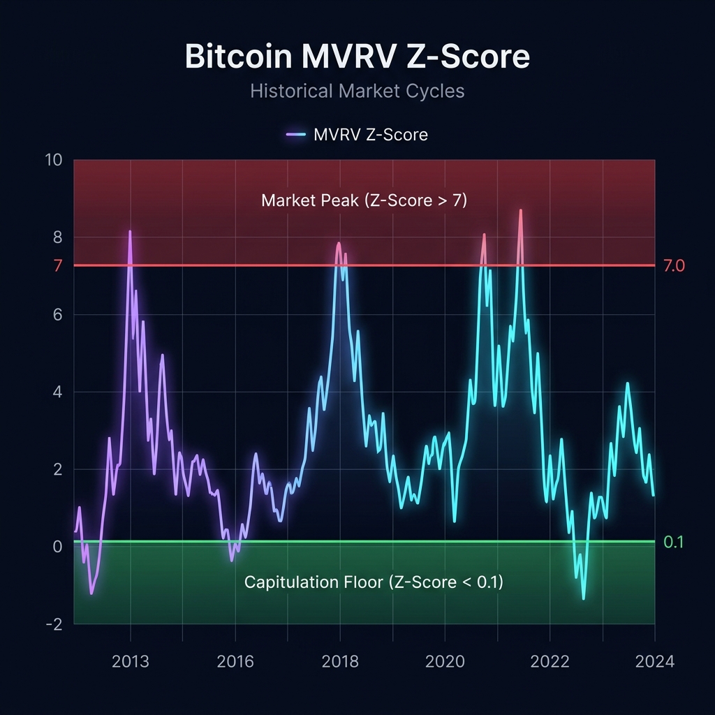 Bitcoin MVRV Z-Score Historical Cycles Chart